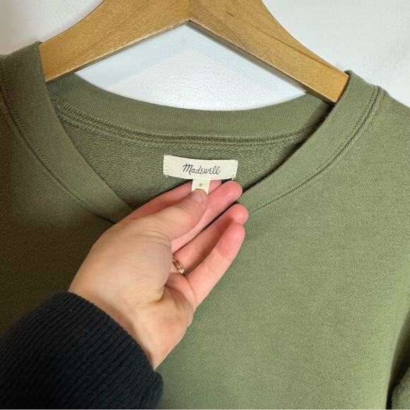 Madewell Pleat Sleeve Olive Green Pullover Sweatshirt Size Small - Picture 4 of 7